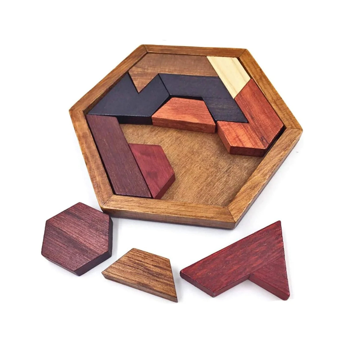 Hexagon Tangram Puzzle Wooden Brain Puzzles for Kids & Adult Challenge Wooden Brain Teasers Puzzle Games for Family Party Gift - Brain Games for Kids