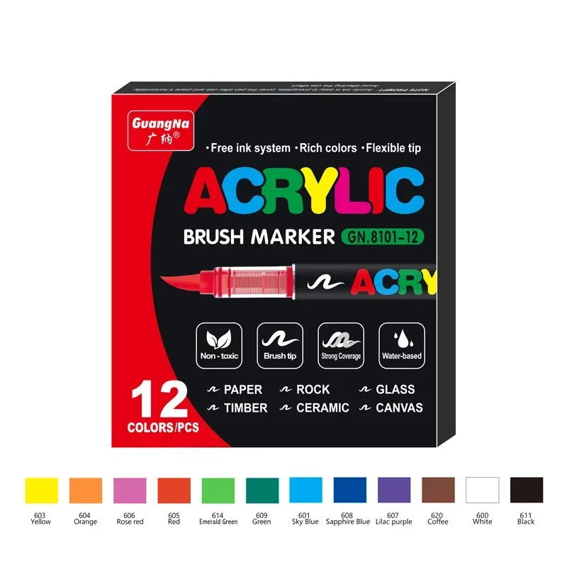 1-120 Colors Guangna Set Acrylic Paint Markers Brush Tip Paint Markers for Rock Painting Festival Gift DIY Art Markers