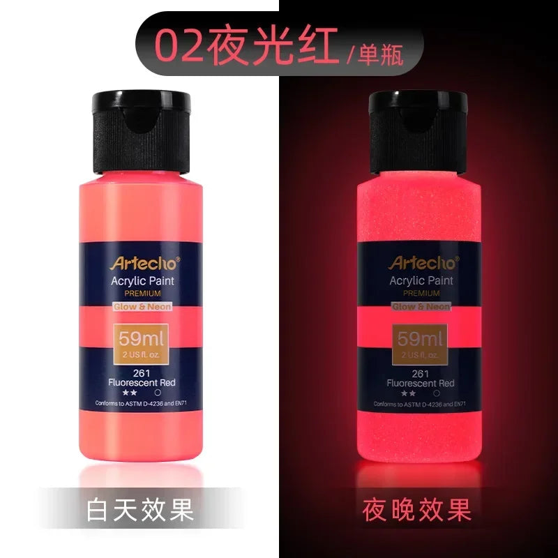59ML Luminous Fluorescent Acrylic Paint Hand-Painted Creative DIY Glass Clothes Shoes Textile Liquid Paint Art Supplies