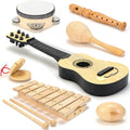 Wooden Musical Instruments for Toddlers, Premium 7-Piece Kids Musical Instruments Set with Guitar, Montessori Educational Music Toys, Natural Wood Preschool Learning Toys for Boys & Girls Ages 3+
