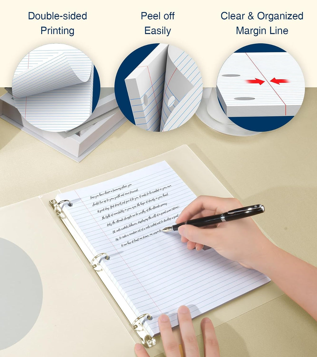 Loose Leaf Paper, 200 Sheets Notebook Paper, 8 X 10.5 College Ruled Paper, 3 Hole Punch Binder Paper, Lined Paper for 3 Ring Binders, College Ruled Paper, 8" X 10.5" Filler Paper