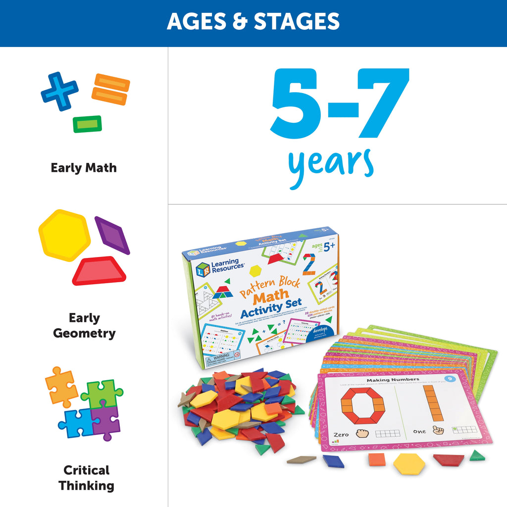 Educational Math Pattern Block Set for Kids Ages 5 and Up