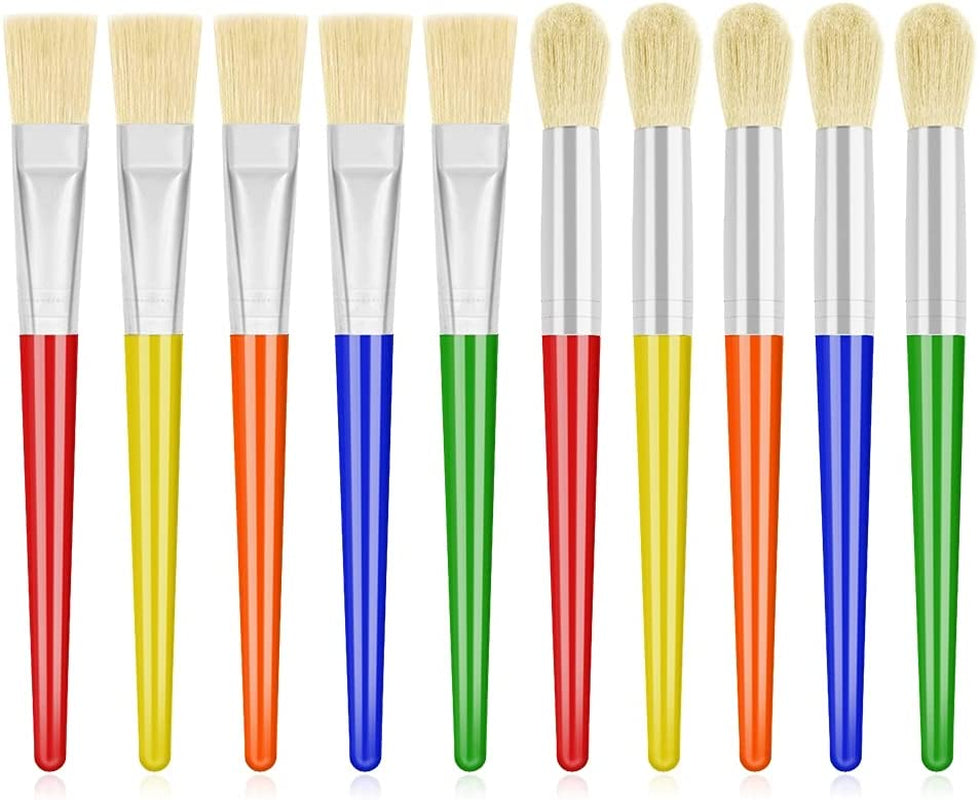 10Pcs Paint Brushes for Kids,  Kids Paint Brushes Toddler Large Chubby Brushes round and Flat Preschool Painting Brushes for Washable Paint Acrylic Paint