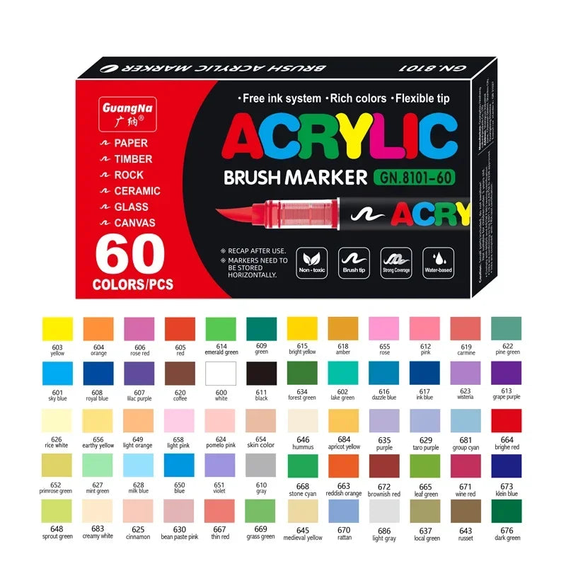 1-120 Colors Guangna Set Acrylic Paint Markers Brush Tip Paint Markers for Rock Painting Festival Gift DIY Art Markers