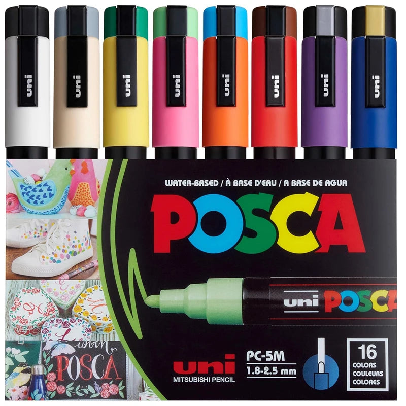16 Posca Markers 5M, Posca Pens for Art Supplies, School Supplies, Rock Art, Fabric Paint, Fabric Markers, Posca Paint Markers
