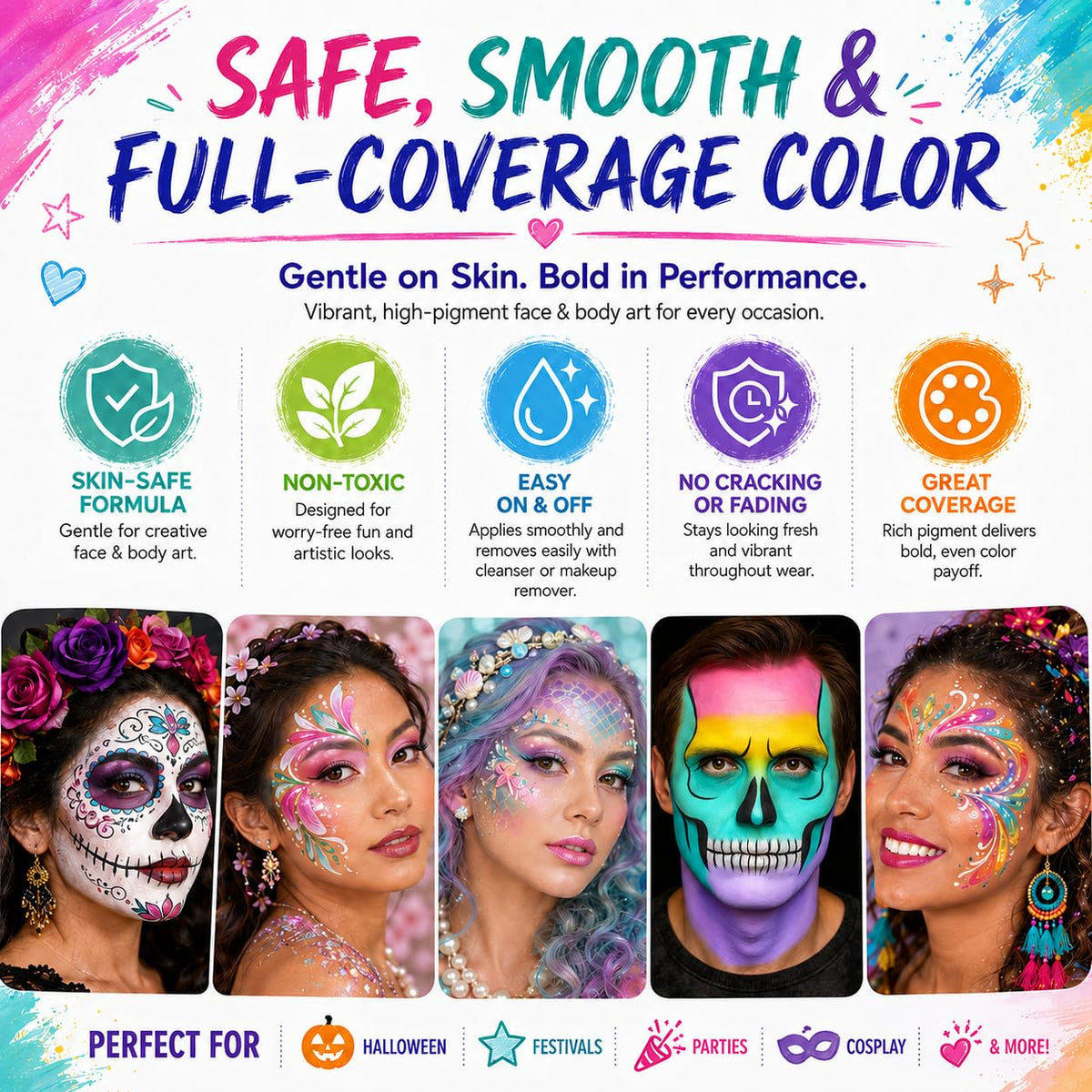 Macaron Face Body Paint Oil Palette + 10 Pcs Brushes Set, Professional 15 Colors Face Painting Makeup Kit for Halloween Cosplay SFX Parties Theater Stage Artist Costume Festival