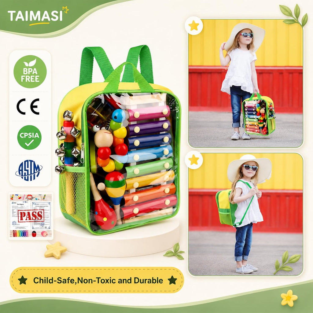 Kids Musical Instruments, 33Pcs 18 Types Wooden Percussion Instruments Tambourine Xylophone Toys for Kids Children, Preschool Education Early Learning Musical Toy for Boys and Girls