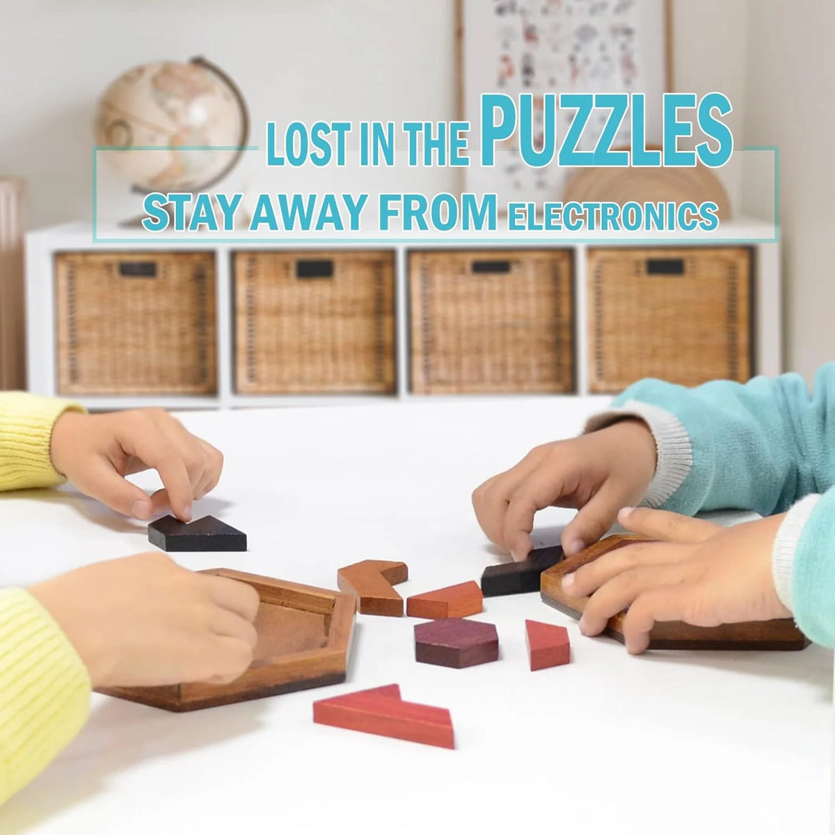 Hexagon Tangram Puzzle Wooden Brain Puzzles for Kids & Adult Challenge Wooden Brain Teasers Puzzle Games for Family Party Gift - Brain Games for Kids