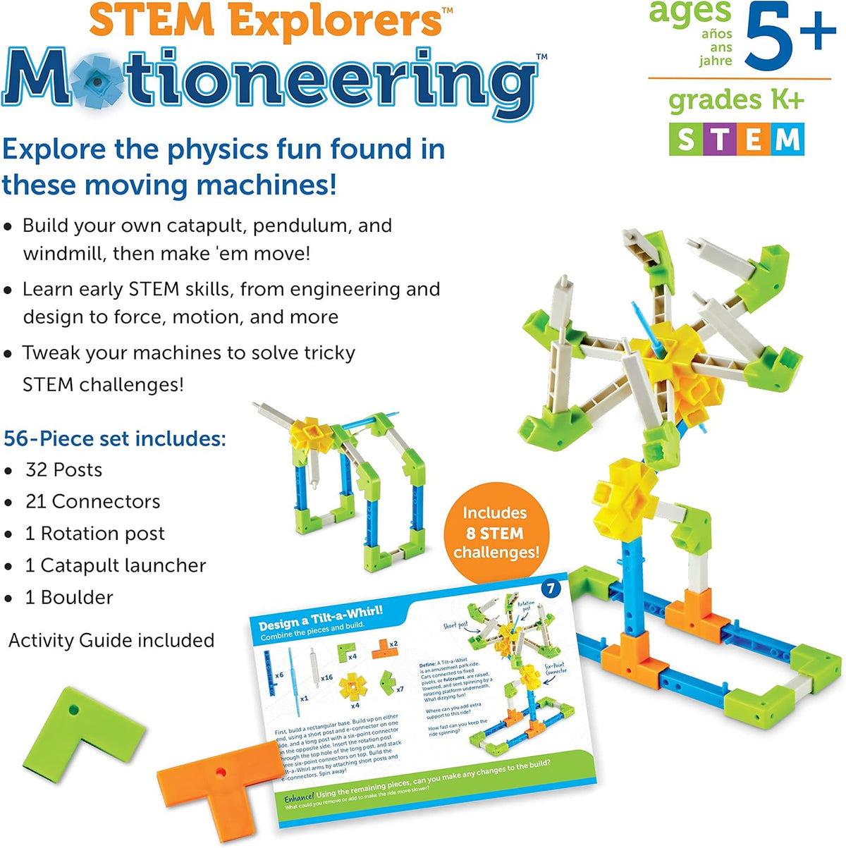 STEM Explorers Motioneering - 56 Pieces, Ages 5+STEM Toys for Kids, Brain Teaser Toys and Games, Kindergarten Games