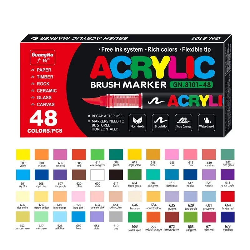 1-120 Colors Guangna Set Acrylic Paint Markers Brush Tip Paint Markers for Rock Painting Festival Gift DIY Art Markers