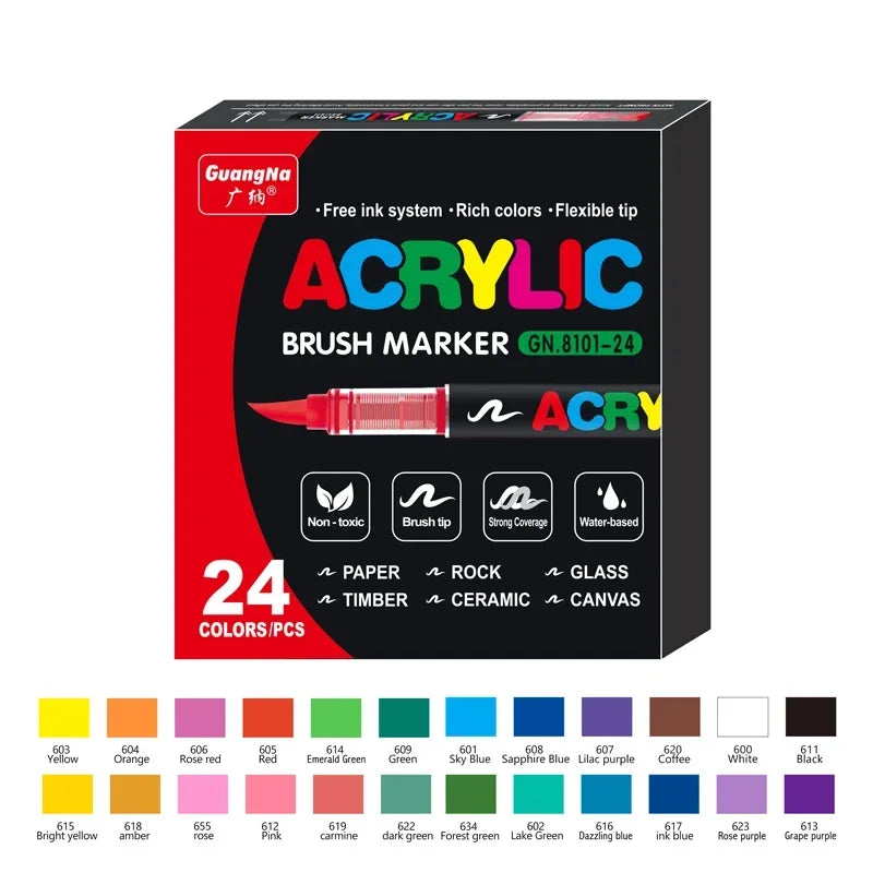 1-120 Colors Guangna Set Acrylic Paint Markers Brush Tip Paint Markers for Rock Painting Festival Gift DIY Art Markers