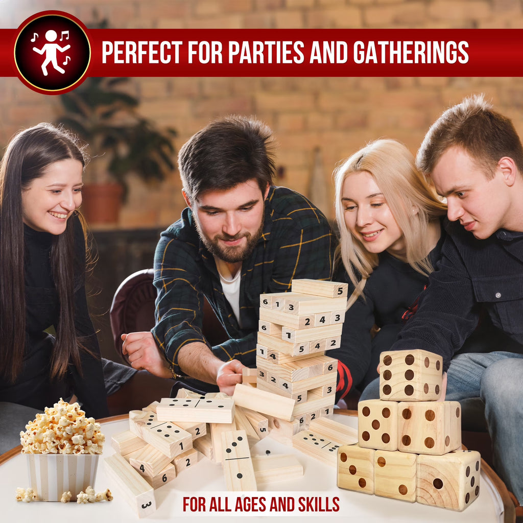 : Giant Games Outdoor Activity Set W/ 6 Jumbo Dice, 45 Tumbling Blocks & 28 Dominoes