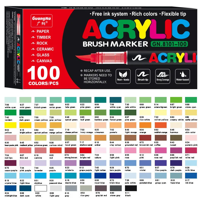 1-120 Colors Guangna Set Acrylic Paint Markers Brush Tip Paint Markers for Rock Painting Festival Gift DIY Art Markers