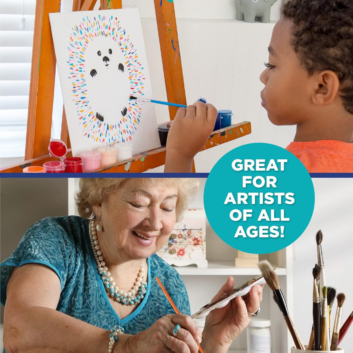 Paint Brushes -35 All Purpose Paint Brushes Value Pack – Includes 8 Different Types of Brushes, Great with Watercolors, Acrylic & Washable Paints. Multicolored
