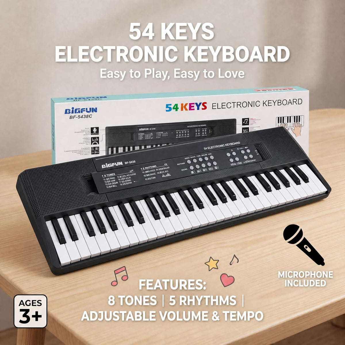 54-Key Kids Keyboard Piano, Electronic Musical Toy for Kids Ages 3+