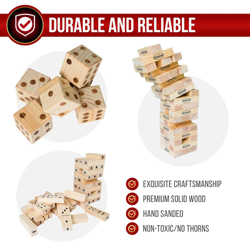 : Giant Games Outdoor Activity Set W/ 6 Jumbo Dice, 45 Tumbling Blocks & 28 Dominoes