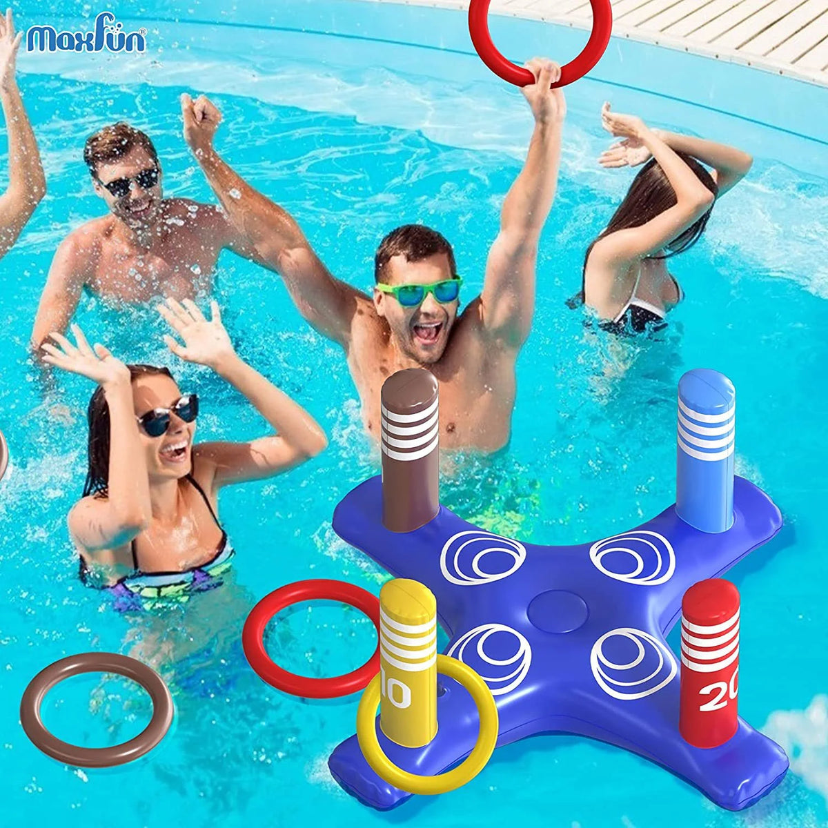 Pool Toys Games Set, Floating Basketball Hoop Inflatable Cross Ring Toss Game Toys for Kids Adults, Summer Party Swimming Pool Water Games