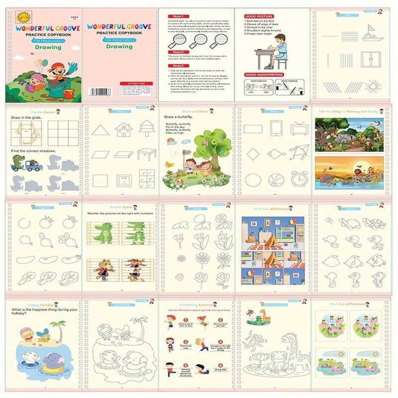 Copybooks Pen Magic Copy Book Free Wiping Writing Sticker Practice for Calligraphy Kids Learning Books Grooves Template Design