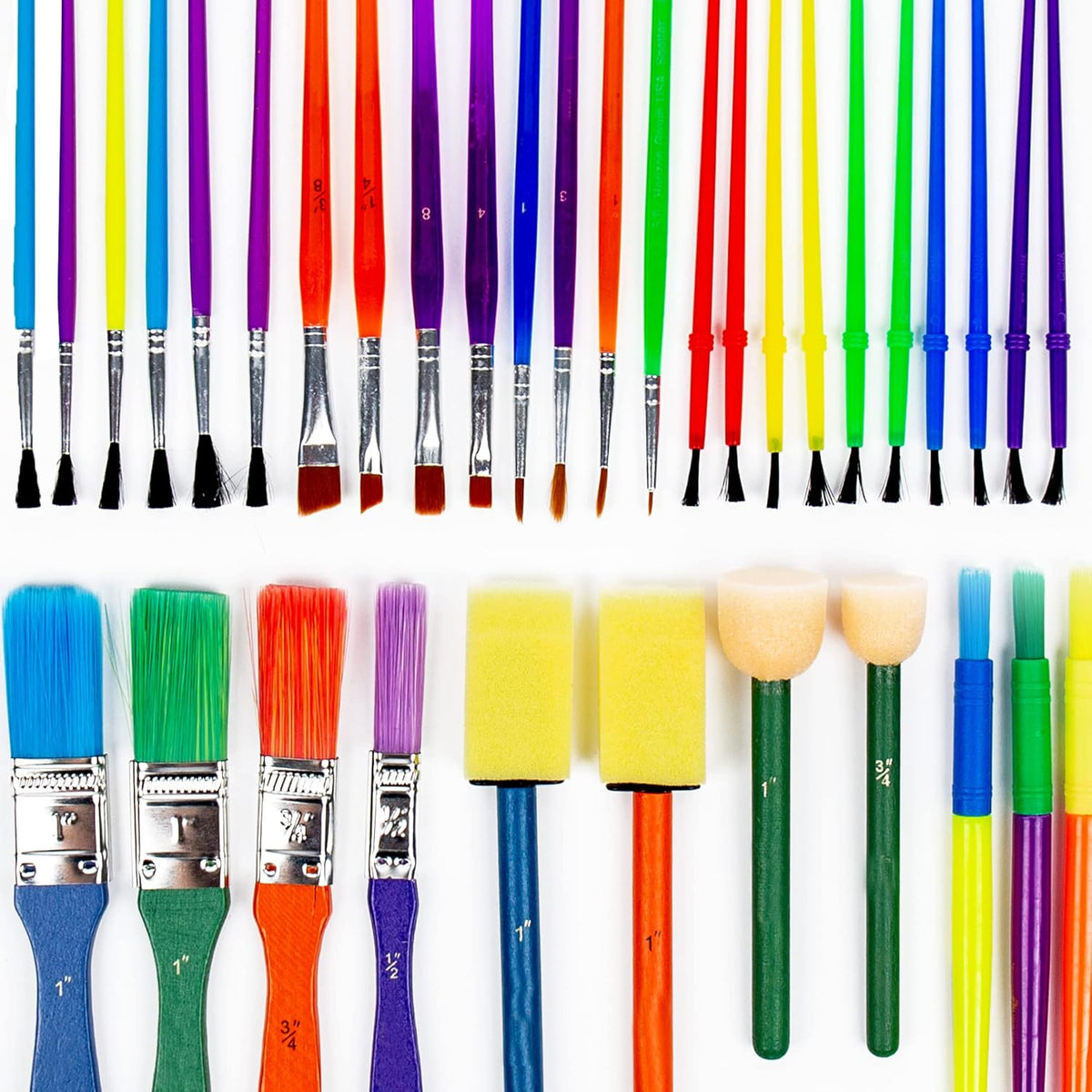 Paint Brushes -35 All Purpose Paint Brushes Value Pack – Includes 8 Different Types of Brushes, Great with Watercolors, Acrylic & Washable Paints. Multicolored