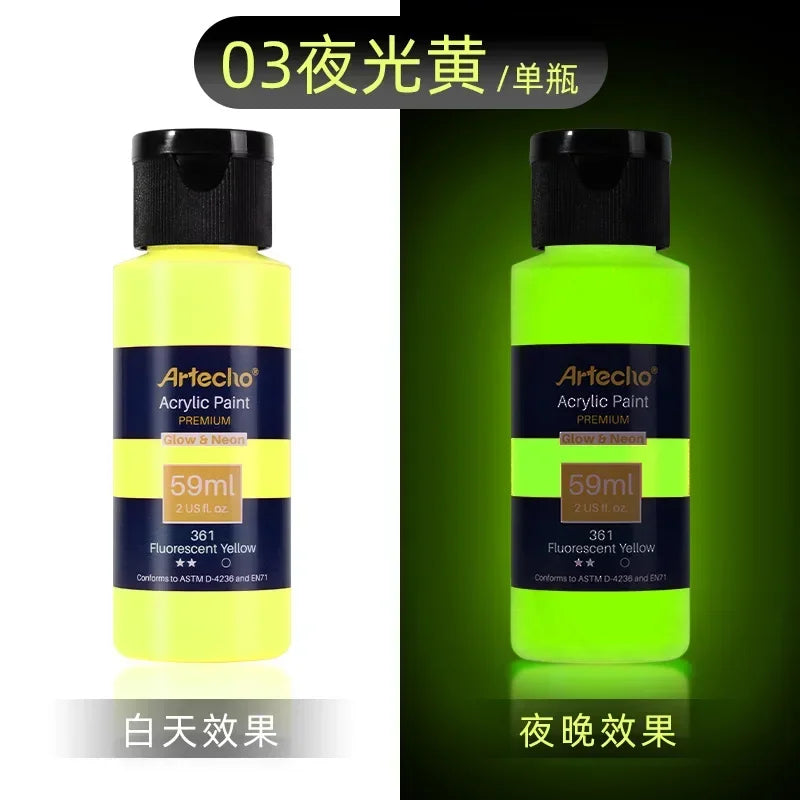 59ML Luminous Fluorescent Acrylic Paint Hand-Painted Creative DIY Glass Clothes Shoes Textile Liquid Paint Art Supplies