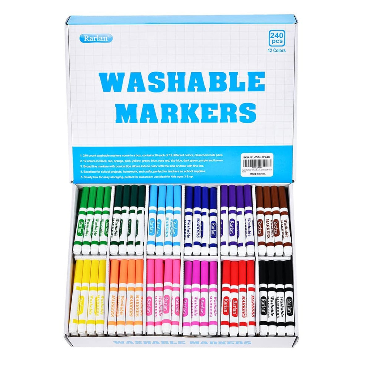 Washable Markers Bulk, Markers for Kids, Bulk Pack, 12 Colors, 240 Count