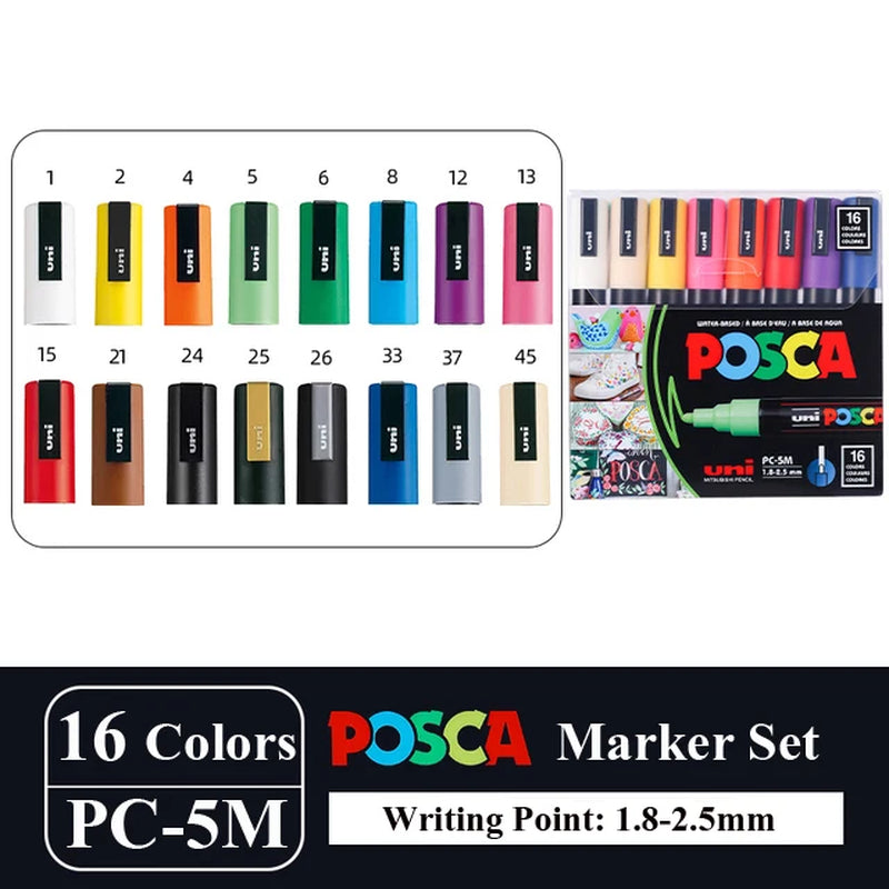 16 Posca Markers 5M, Posca Pens for Art Supplies, School Supplies, Rock Art, Fabric Paint, Fabric Markers, Posca Paint Markers