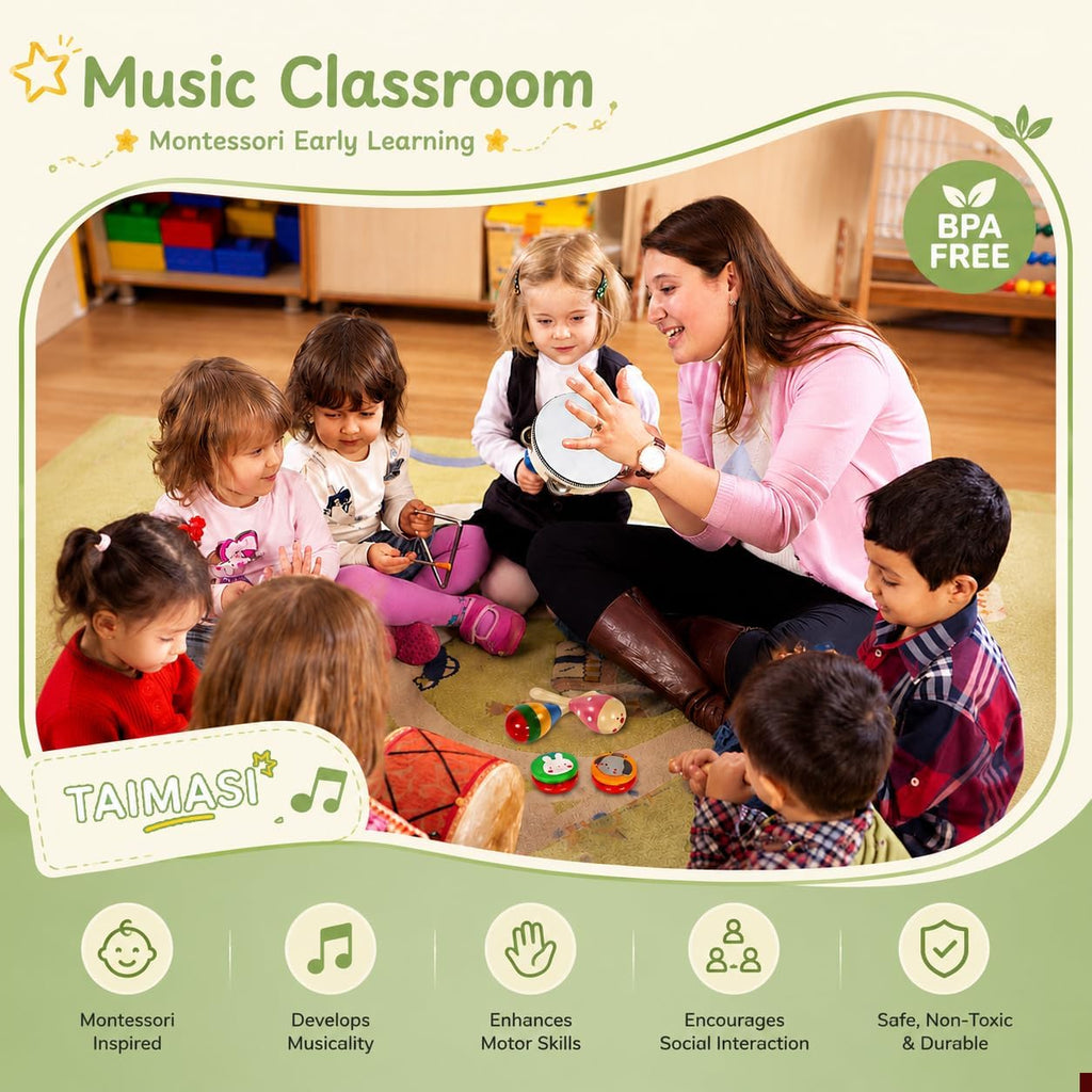Kids Musical Instruments, 33Pcs 18 Types Wooden Percussion Instruments Tambourine Xylophone Toys for Kids Children, Preschool Education Early Learning Musical Toy for Boys and Girls