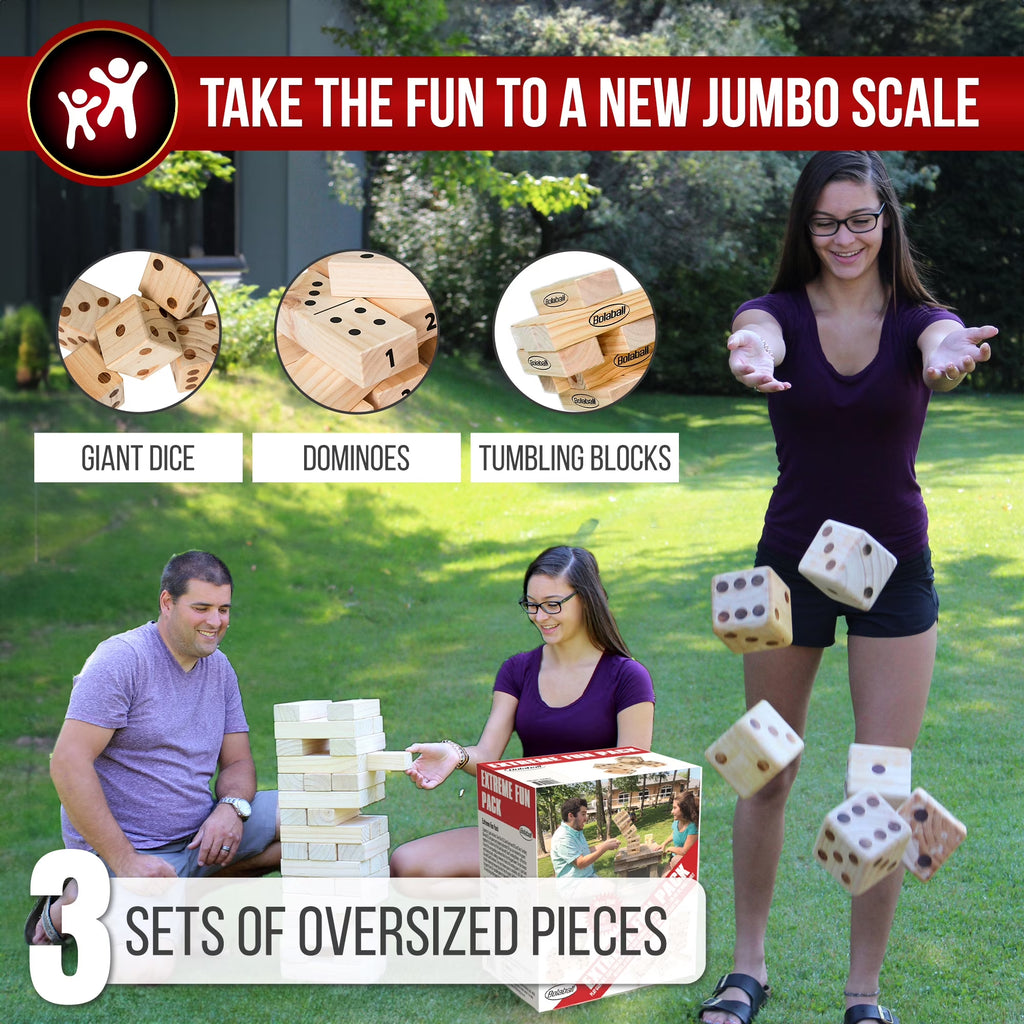 : Giant Games Outdoor Activity Set W/ 6 Jumbo Dice, 45 Tumbling Blocks & 28 Dominoes