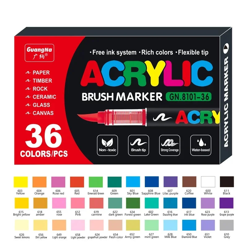 1-120 Colors Guangna Set Acrylic Paint Markers Brush Tip Paint Markers for Rock Painting Festival Gift DIY Art Markers