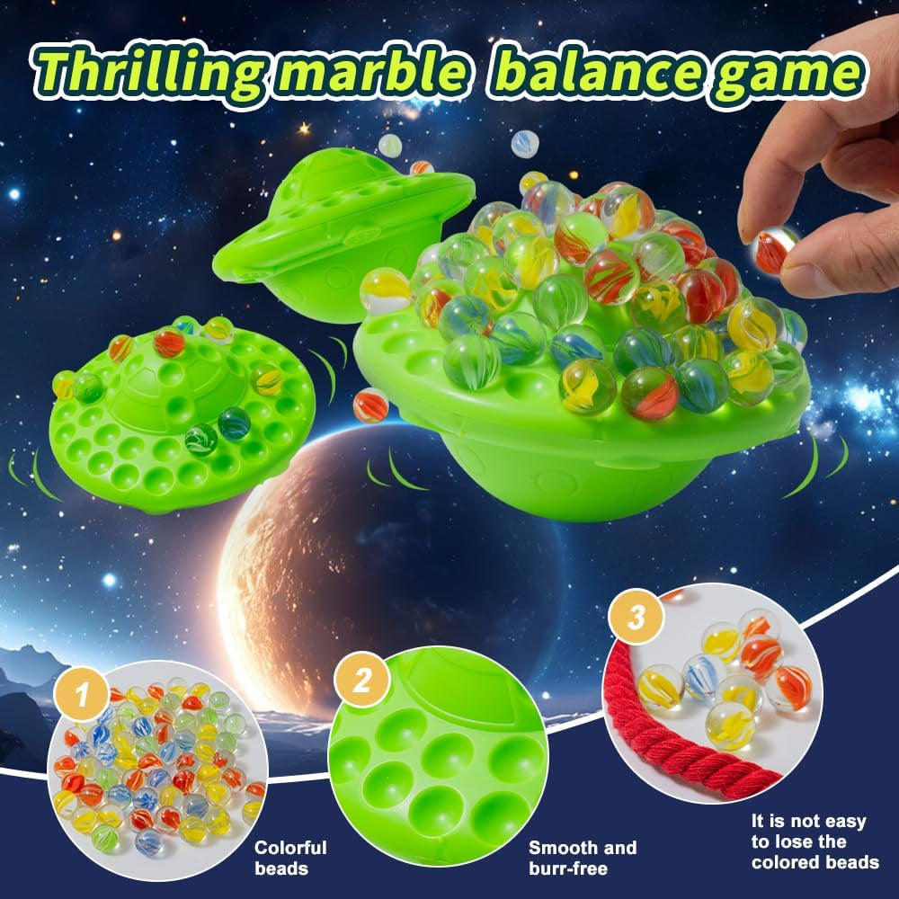Marbles Balance Game for Kids,60 Colorful Marble Built-In Storage | Fun Family Party Games,Challenge Board Games for Kids & Adults,1-4 Players,Christmas Birthday Gifts Toys for Kids