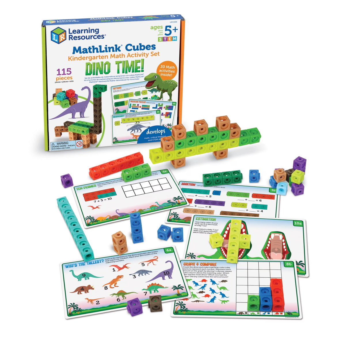 Mathlink Cubes Kindergarten Math Activity Set: Dino Time, Ages 5+