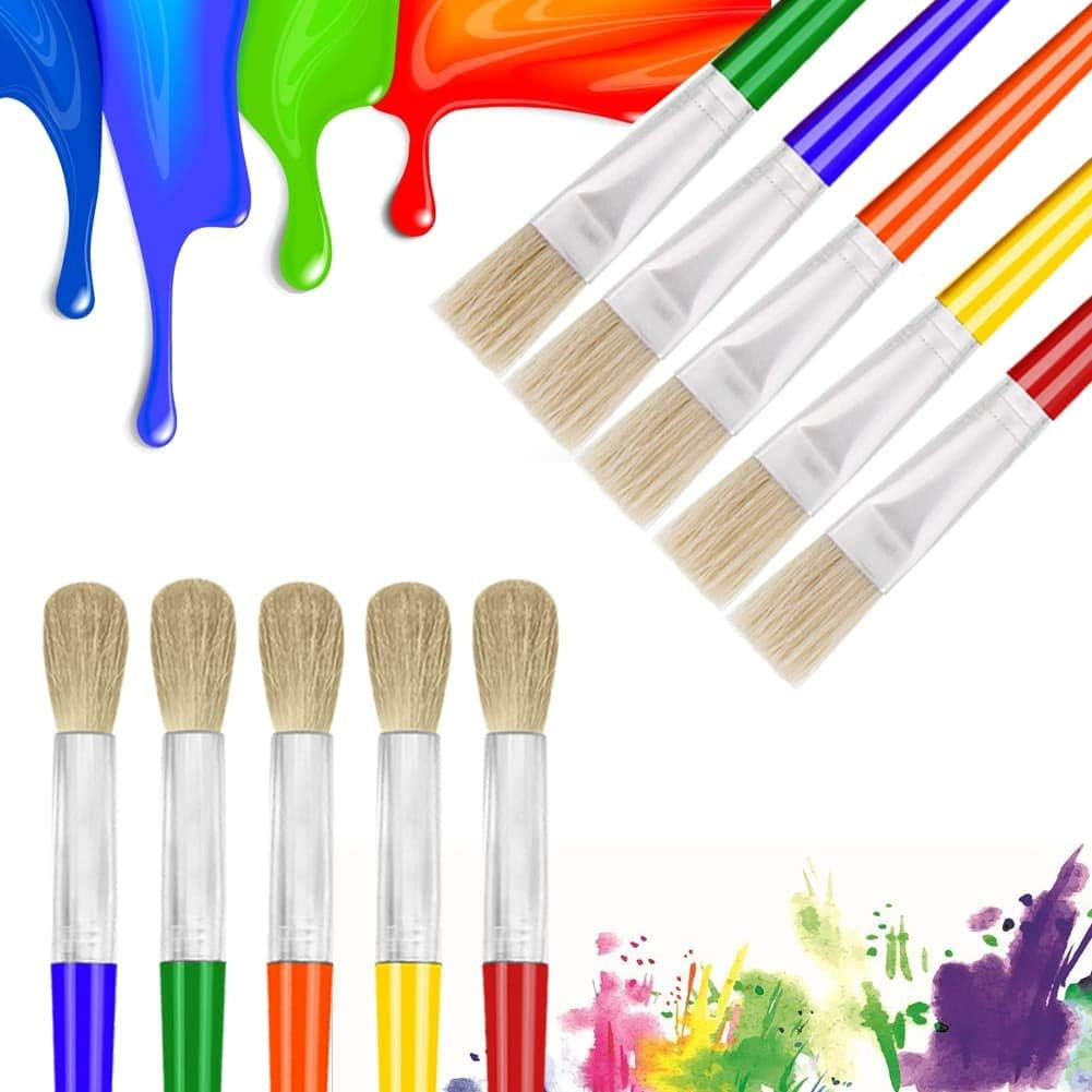 10Pcs Paint Brushes for Kids,  Kids Paint Brushes Toddler Large Chubby Brushes round and Flat Preschool Painting Brushes for Washable Paint Acrylic Paint