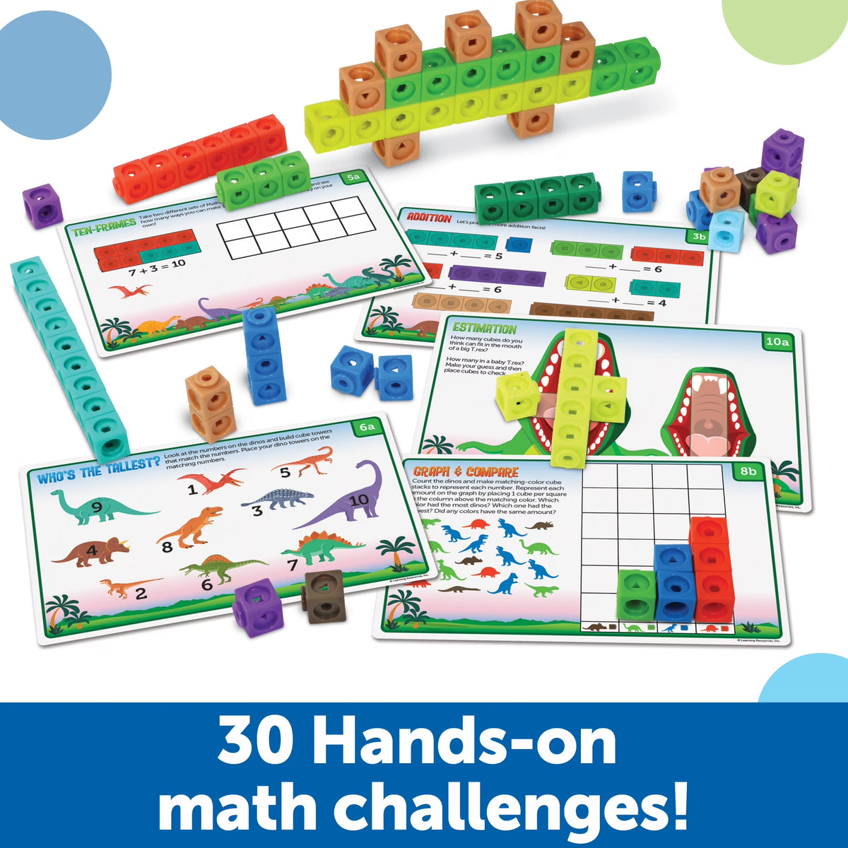 Mathlink Cubes Kindergarten Math Activity Set: Dino Time, Ages 5+