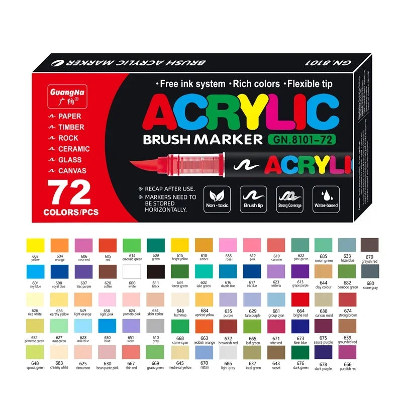 1-120 Colors Guangna Set Acrylic Paint Markers Brush Tip Paint Markers for Rock Painting Festival Gift DIY Art Markers