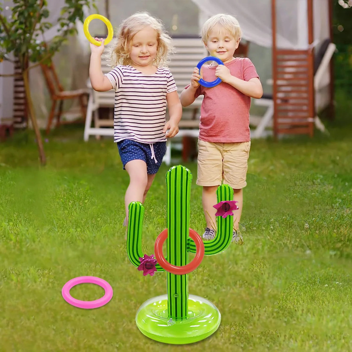 Pool Toys Games Set, Floating Basketball Hoop Inflatable Cross Ring Toss Game Toys for Kids Adults, Summer Party Swimming Pool Water Games