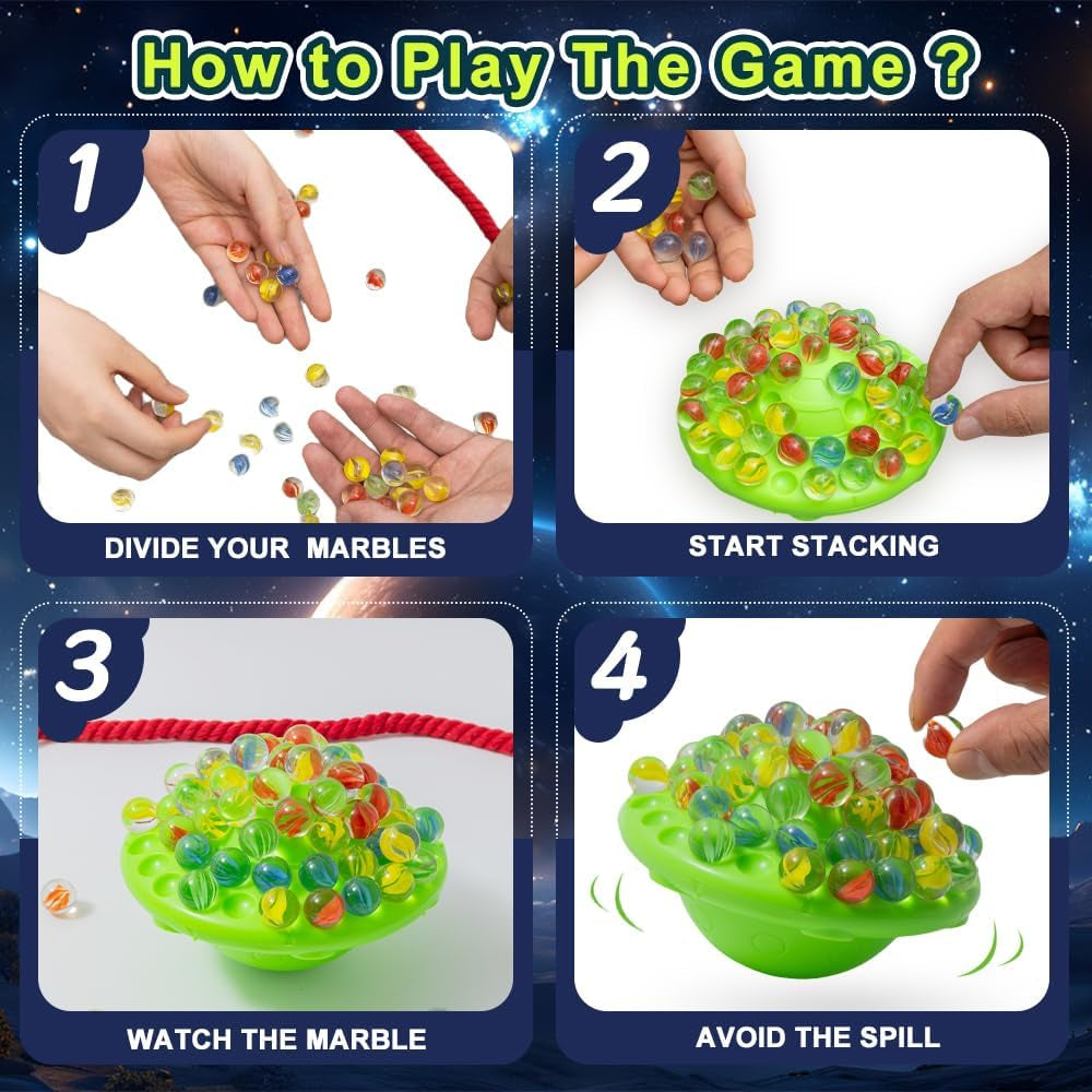 Marbles Balance Game for Kids,60 Colorful Marble Built-In Storage | Fun Family Party Games,Challenge Board Games for Kids & Adults,1-4 Players,Christmas Birthday Gifts Toys for Kids