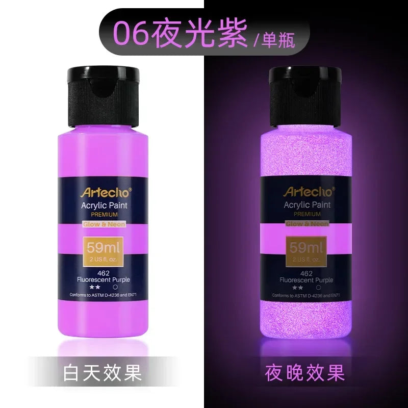 59ML Luminous Fluorescent Acrylic Paint Hand-Painted Creative DIY Glass Clothes Shoes Textile Liquid Paint Art Supplies