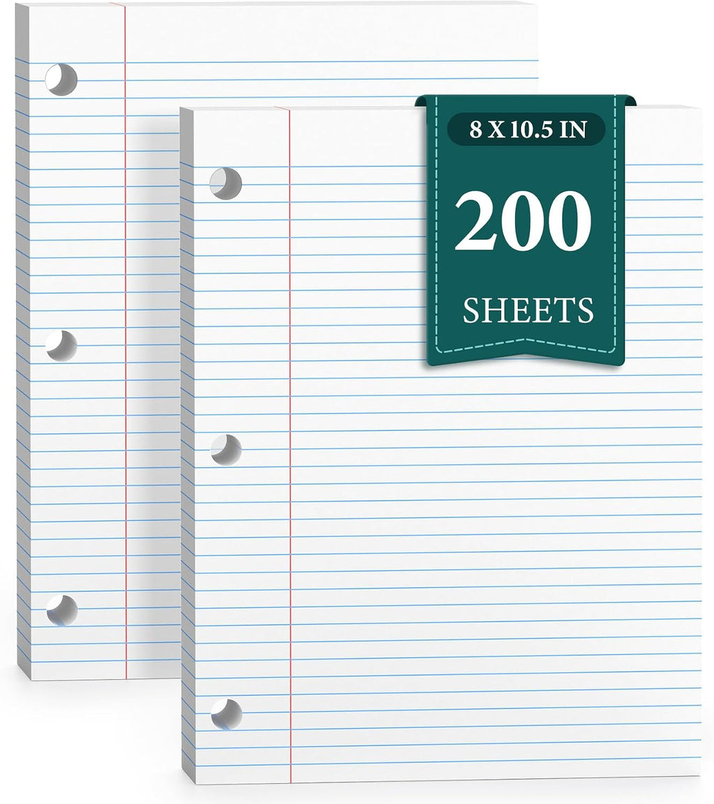 Loose Leaf Paper, 200 Sheets Notebook Paper, 8 X 10.5 College Ruled Paper, 3 Hole Punch Binder Paper, Lined Paper for 3 Ring Binders, College Ruled Paper, 8" X 10.5" Filler Paper