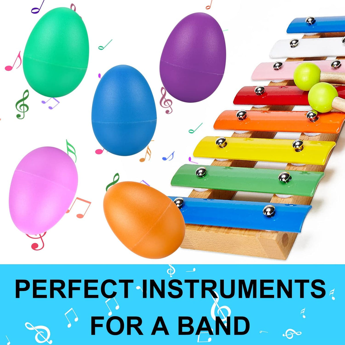 20Pcs Egg Shakers Musical Instruments, Kids Easter Percussion Toys | Easter Eggs Plastic Percussion Toys for Babies Kids Party Favors Colorful 10 Colors Sensory Early Learning Preschool Music