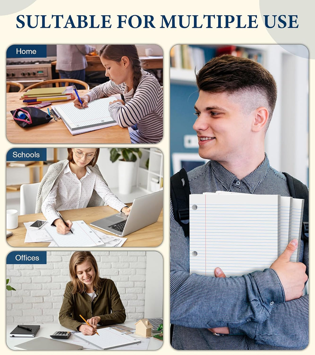 Loose Leaf Paper, 200 Sheets Notebook Paper, 8 X 10.5 College Ruled Paper, 3 Hole Punch Binder Paper, Lined Paper for 3 Ring Binders, College Ruled Paper, 8" X 10.5" Filler Paper