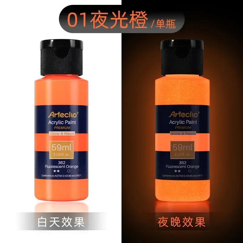59ML Luminous Fluorescent Acrylic Paint Hand-Painted Creative DIY Glass Clothes Shoes Textile Liquid Paint Art Supplies