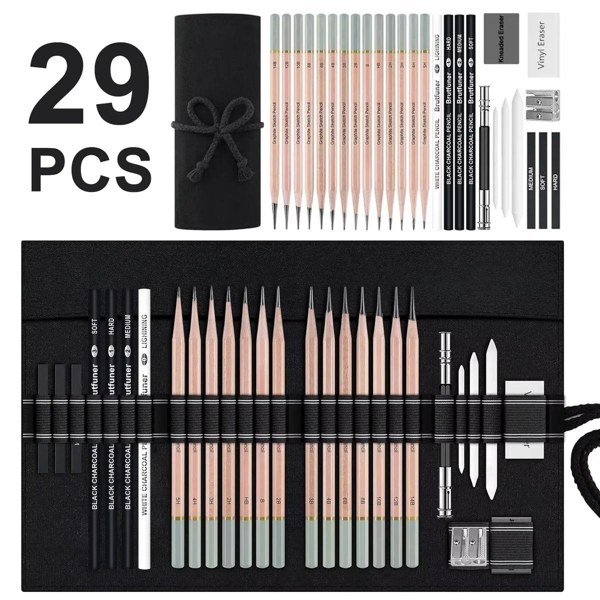 55 Drawing Kit Sketching Pencils Set,Portable Zippered Travel Case-Charcoal Pencils, Sketch Pencils, Charcoal Stick,Sharpener,Er
