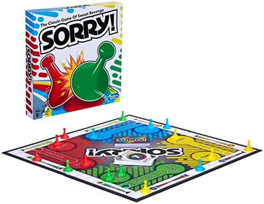 Sorry! Board Game for Kids Ages 6 and Up; Classic Hasbro Board Game; Each Player Gets 4 Pawns; Family Game