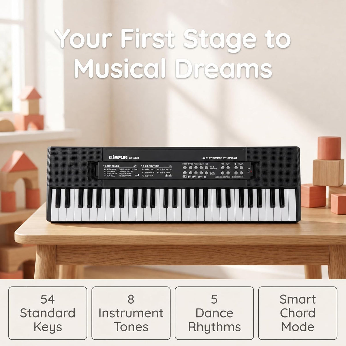 54-Key Kids Keyboard Piano, Electronic Musical Toy for Kids Ages 3+