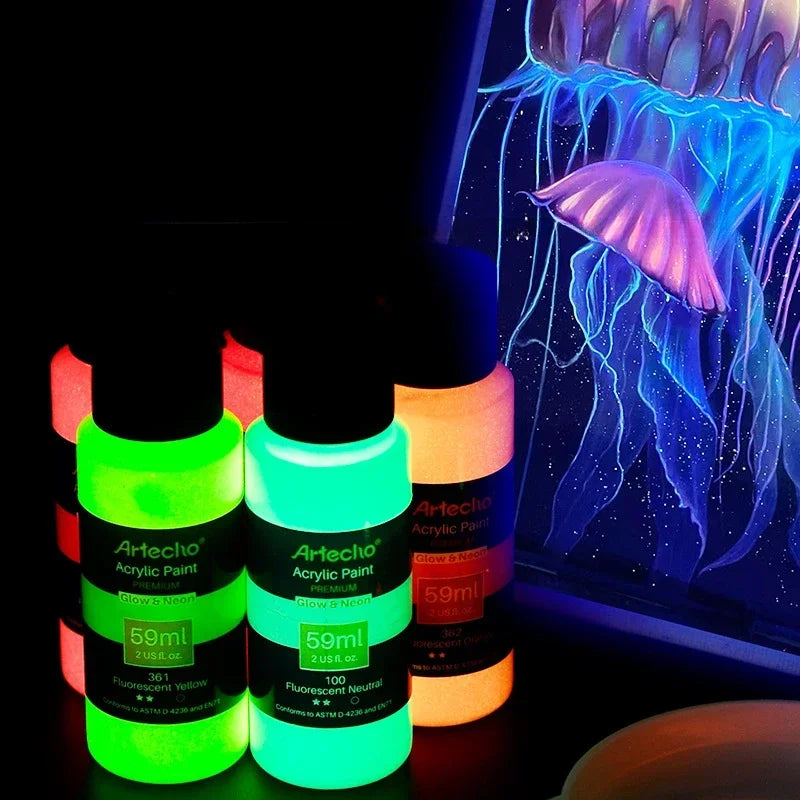 59ML Luminous Fluorescent Acrylic Paint Hand-Painted Creative DIY Glass Clothes Shoes Textile Liquid Paint Art Supplies