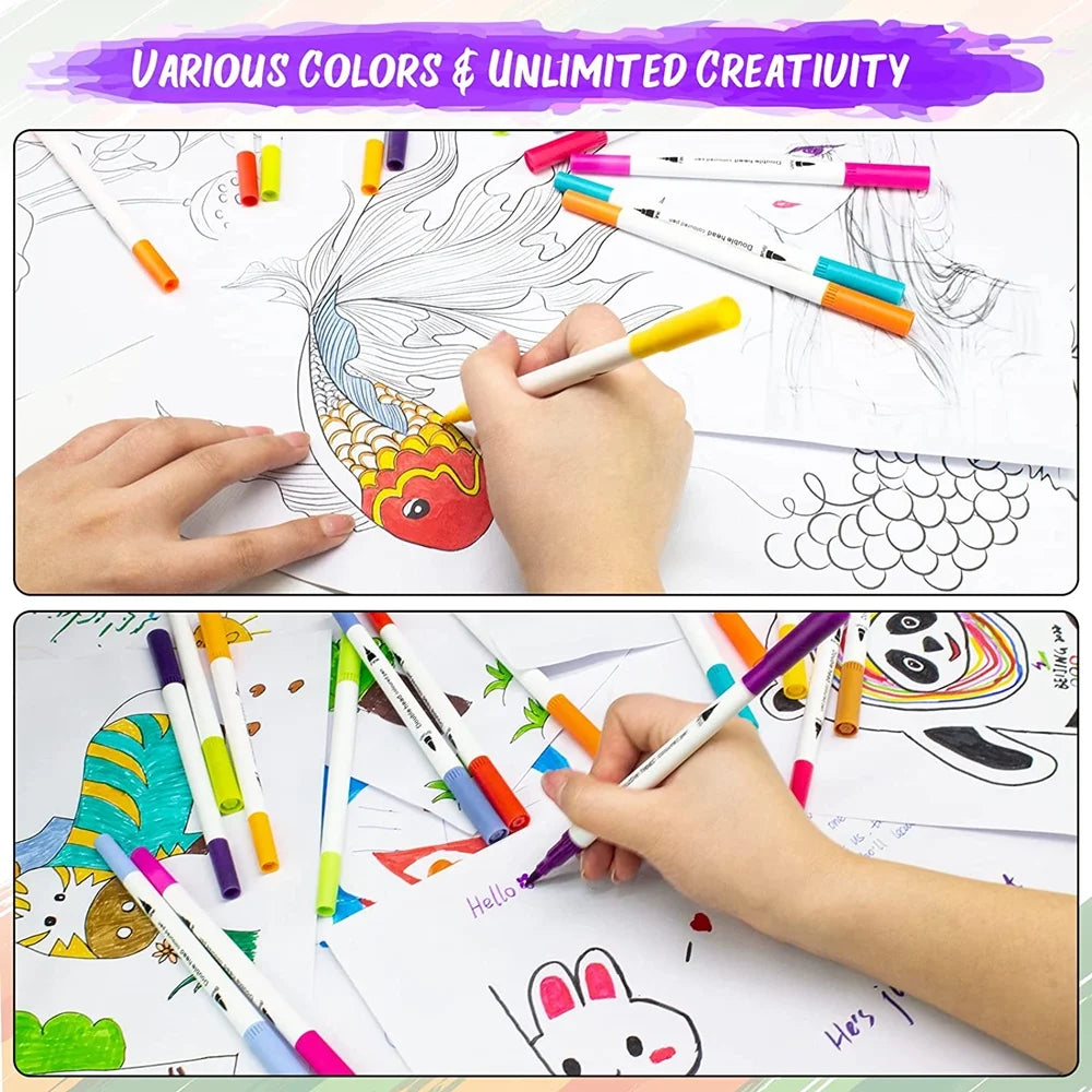 Markers for Adult Coloring, 24 Colors Dual Brush Markers Pens, Dual Tip Fine Point Art Markers