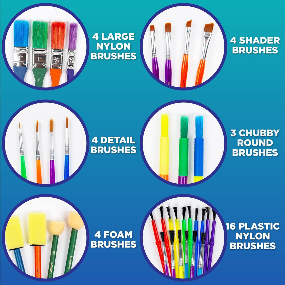 Paint Brushes -35 All Purpose Paint Brushes Value Pack – Includes 8 Different Types of Brushes, Great with Watercolors, Acrylic & Washable Paints. Multicolored