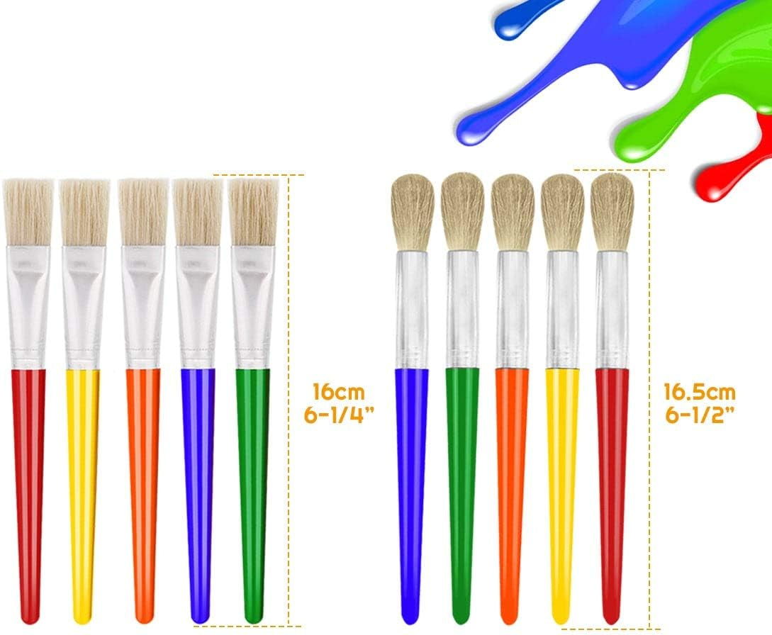 10Pcs Paint Brushes for Kids,  Kids Paint Brushes Toddler Large Chubby Brushes round and Flat Preschool Painting Brushes for Washable Paint Acrylic Paint
