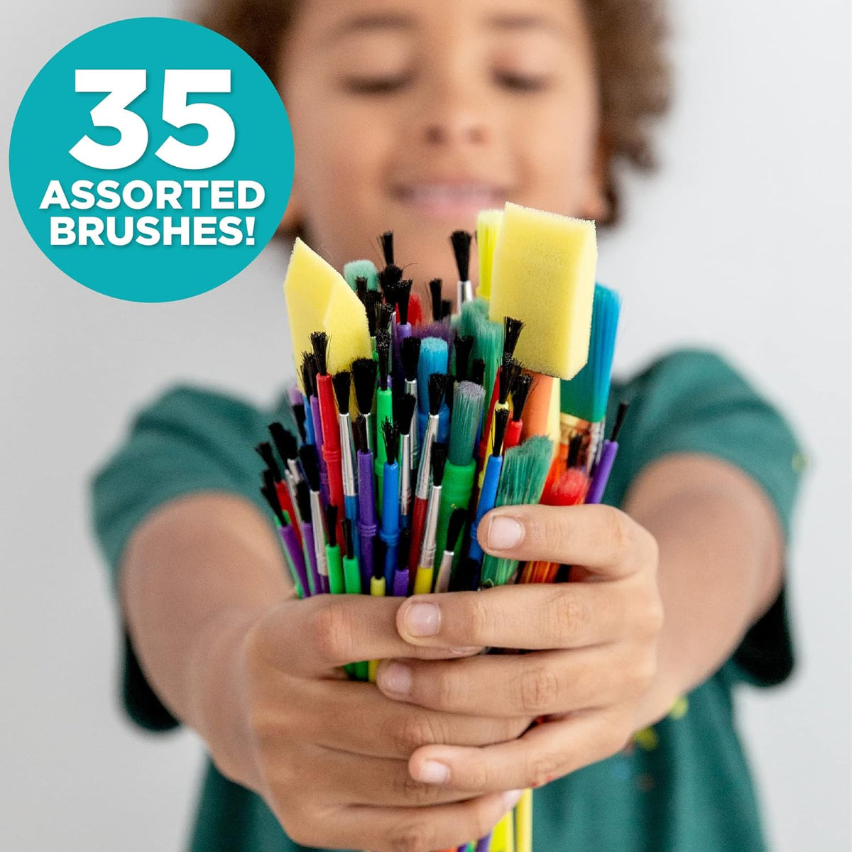 Paint Brushes -35 All Purpose Paint Brushes Value Pack – Includes 8 Different Types of Brushes, Great with Watercolors, Acrylic & Washable Paints. Multicolored