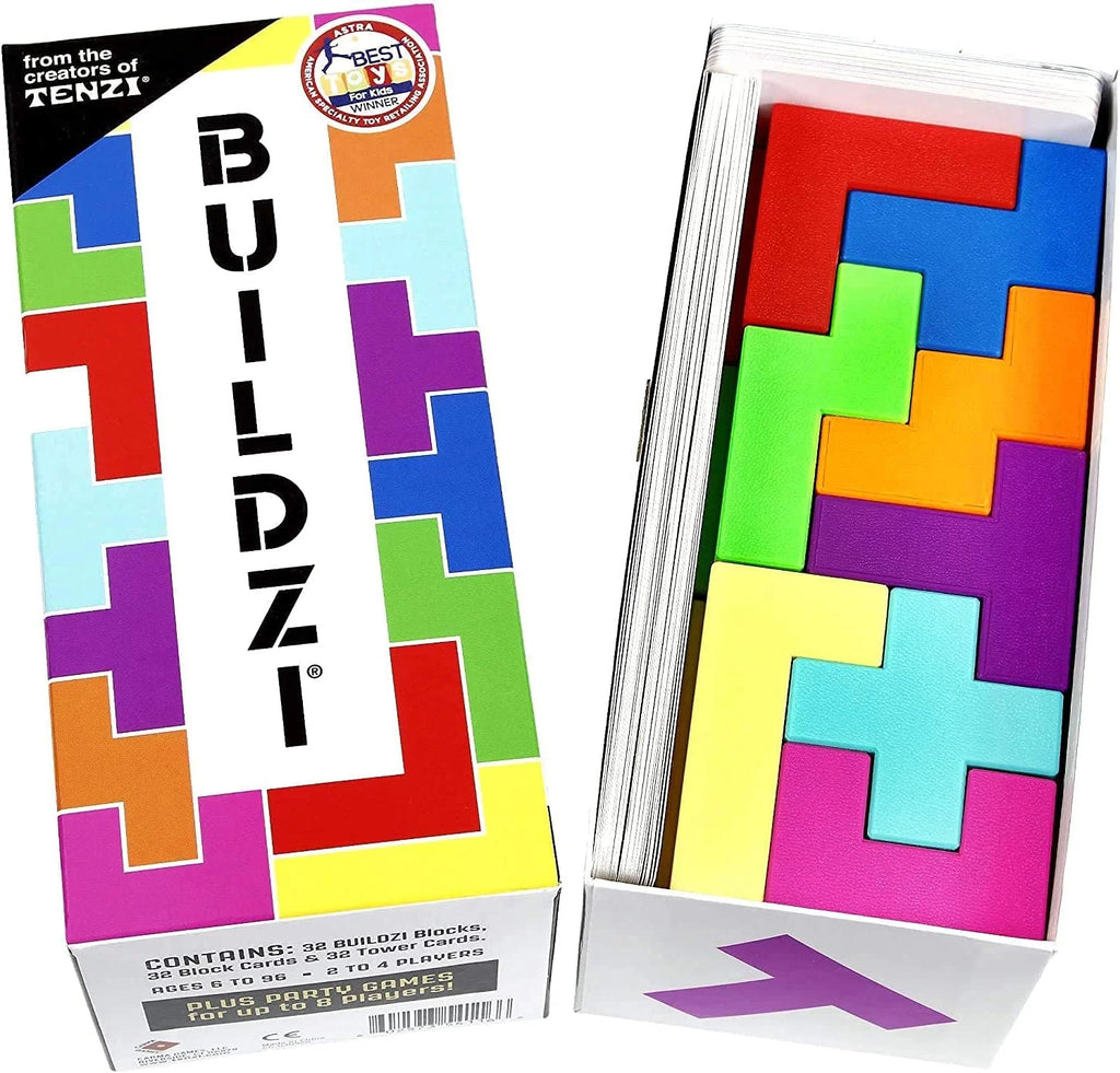 BUILDZI by  - the Fast Stacking Building Block Game for the Whole Family - 2 to 4 Players Ages 6 to 96 - plus Fun Party Games for up to 8 Players